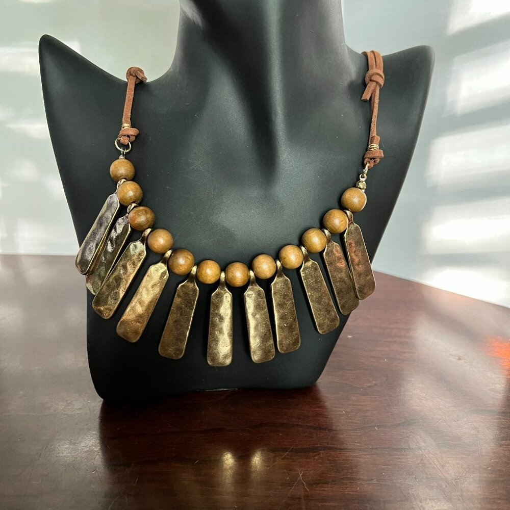 MAKARLON Gold Metal & Brown Bead Statement Necklace & Earring Set